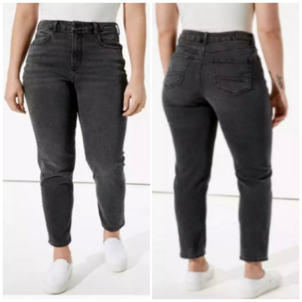 American Eagle High Rise Jeans Straight Leg Black Acid Wash Plus Size 24 Regular